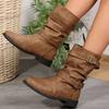 Autumn And Winter New Large-size Fashion Niche Korean Version British Style Low-heeled Retro Fashion Boots Medium Boots