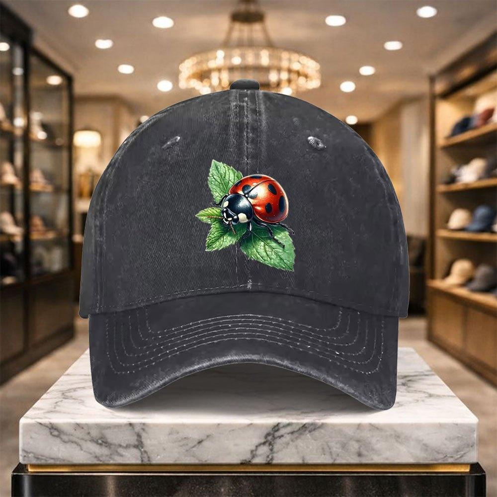 Marienkäfer Grafik Gewaschene Baseballkappe Unisex Verstellbar Outdoor Lässig Street Hut