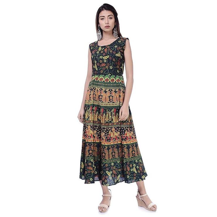 RSINC Women's Designer Midi-Dress Rajasthani Traditional Cotton Printed Dress B09GLVZPX8