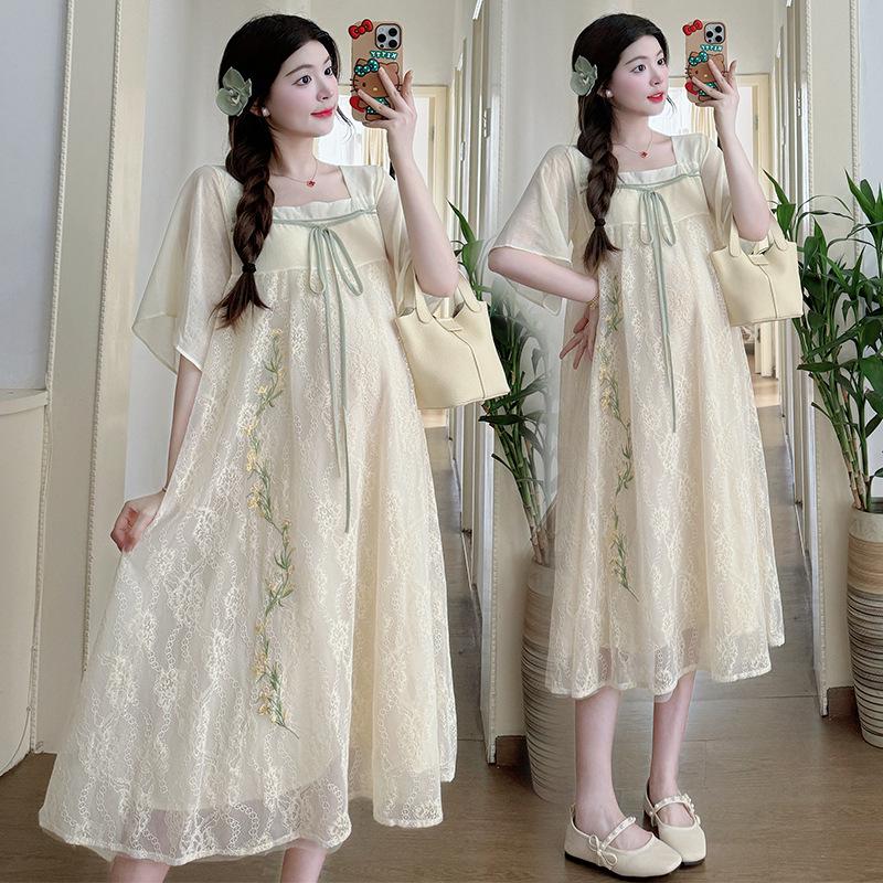 Summer 2026 Embroidered Maternity Dress: Short-Sleeve Plus Size Skirt Set