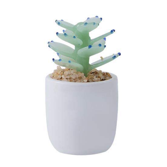 Mini Glass Flower Figurine Hand Blown Faux Crystal Hyacinth Cactus Collectible Ornament for Home Office Tabletop Garden Car Interior Decor