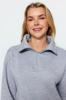 Women's Fashionable Stylish Sweatshirt Indigo Thick Inside Fleece Zippered Oversize Wide Fit Knitted Sweatshirt