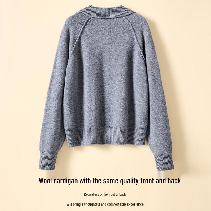 Women's Thick 100% Lambswool Stand-Up Collar Cardigan