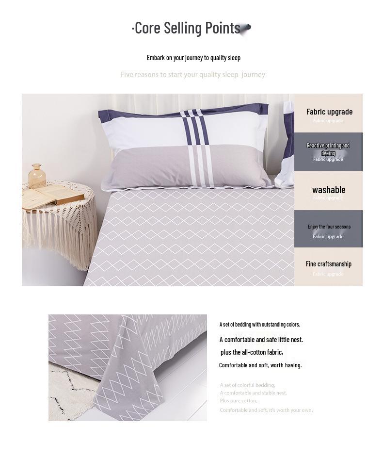 Active Print Pure Cotton Bed Sheets - Simple Style for Dormitory, Home, Single & Double Beds
