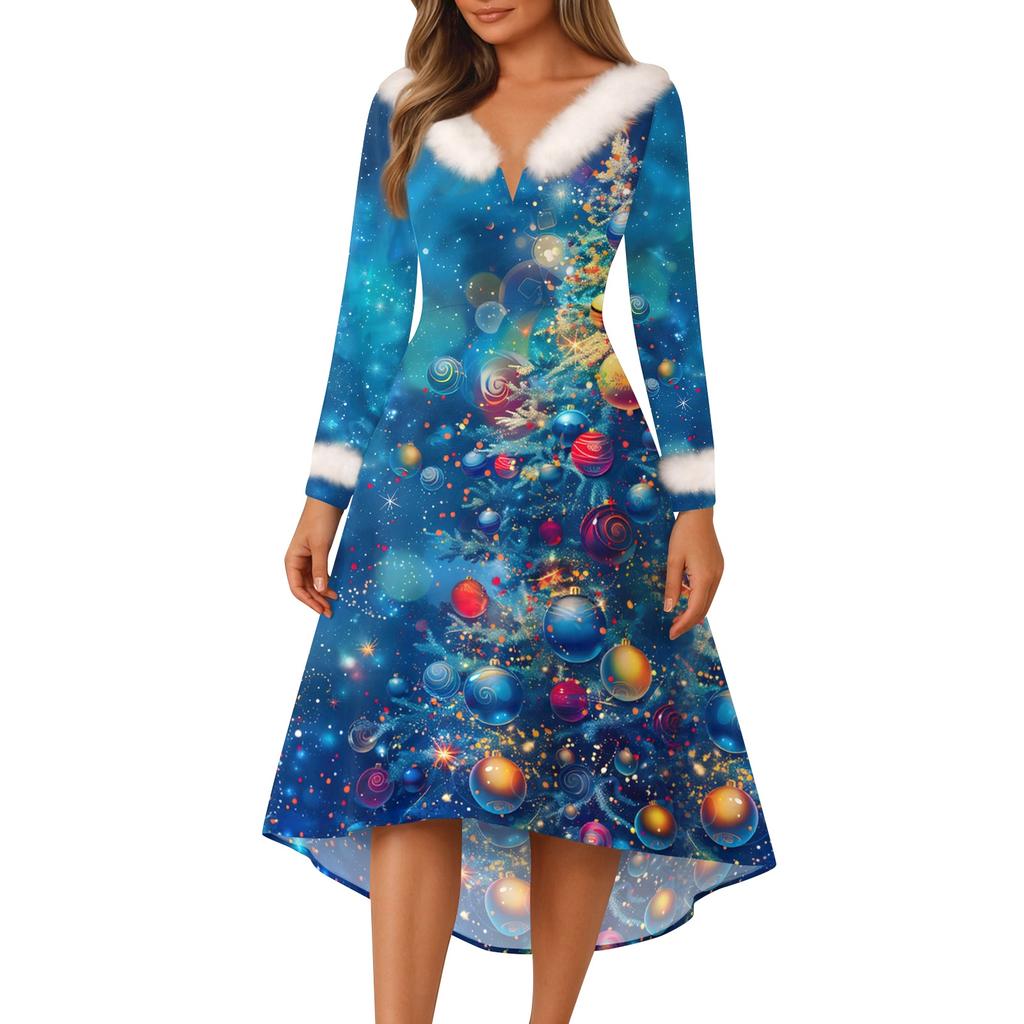 Vánoční večírek Šaty s potiskem pro ženy Vintage vánoční midi šaty Ležérní šaty Koktejlové šaty Party Slavnostní šaty