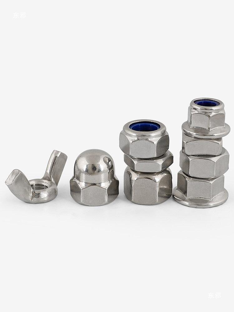 304 Stainless Steel Nut Set: Hex, Flange Lock, Wing, Cap, and Screw Nuts