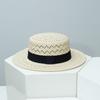 Women's Wide Brim Paper Straw Flat Top Hat, Hollow Handwoven Breathable, Outdoor UV Protection Sun Cap, Trendy Beach Hat