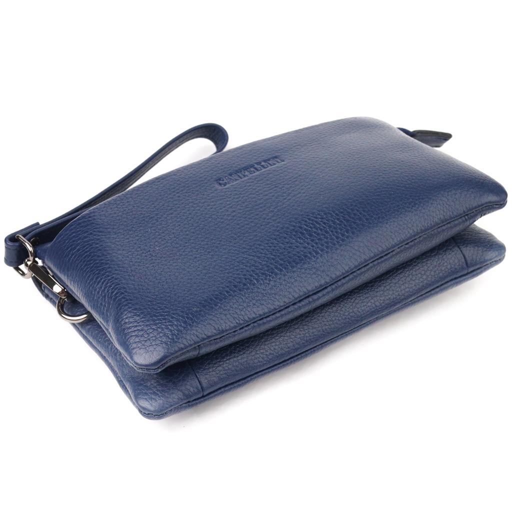 Original Men's Clutch Bag Made of Genuine Grained Leather CANPELLINI 21555 Blue