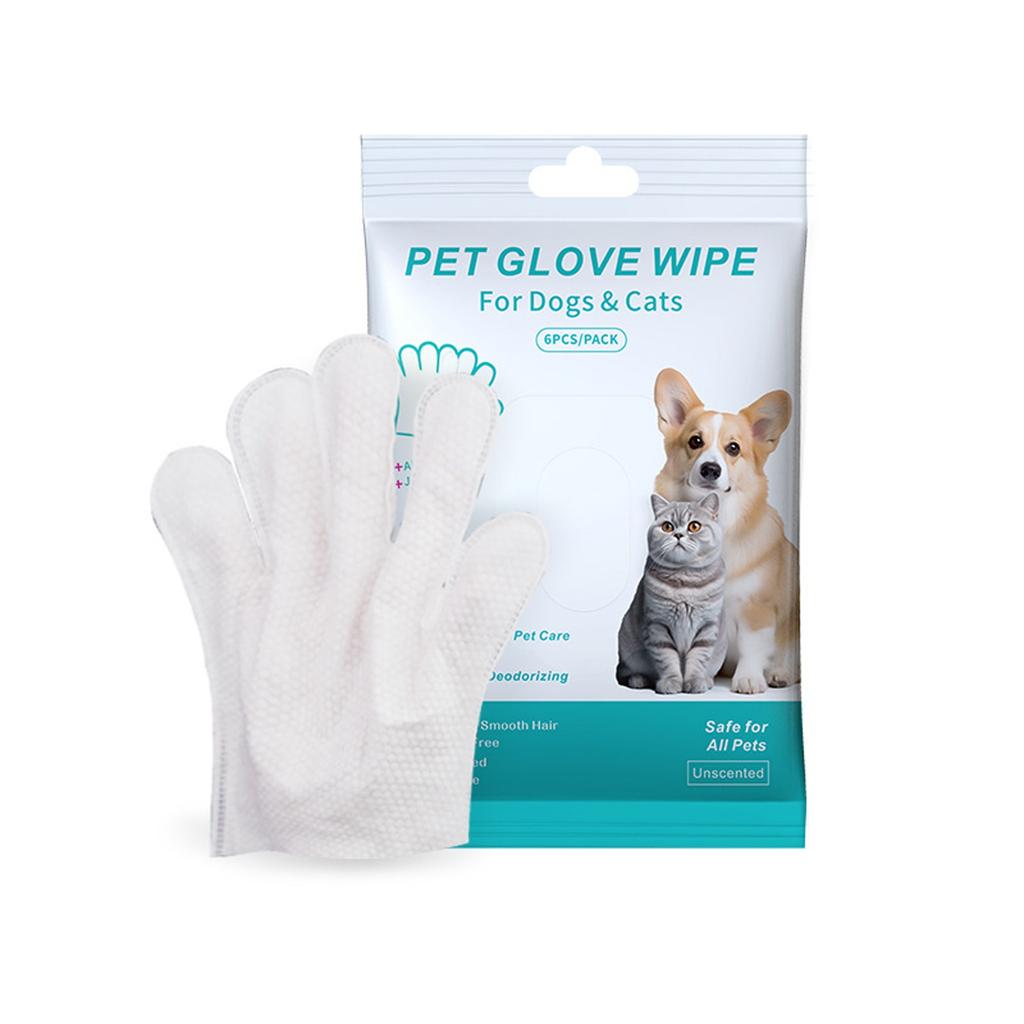 Pet Glove Wipes for Dogs & Cats Hypoallergenic, Aloe & Jojoba Oil Infused, Cleansing & Deodorizing, 6 Pack