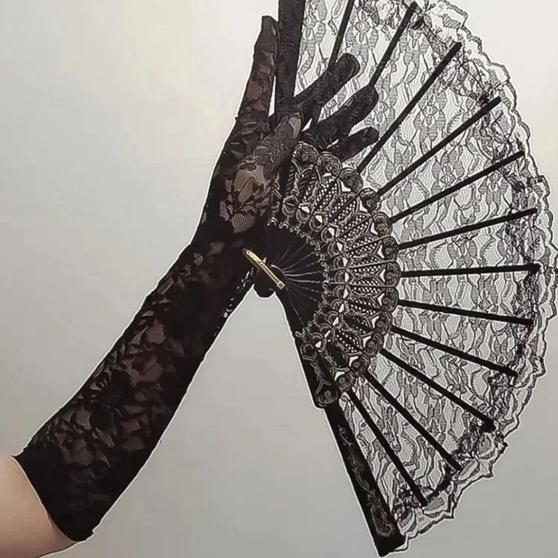 Women Floral Lace Long Gloves Black White Red Sexy Elbow Length Mittens Party Evening Gloves Accessories