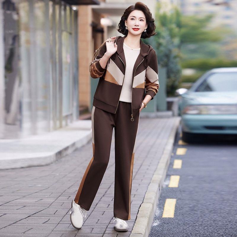 

Модный костюм в западном стиле, женская куртка с капюшоном, спортивная одежда, повседневный костюм-двойка на весну и осень XXXL кофейный