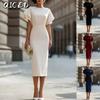 Fashion Summer Spring Solid Color Print O-Neck Short Sleeve Casual Dresses