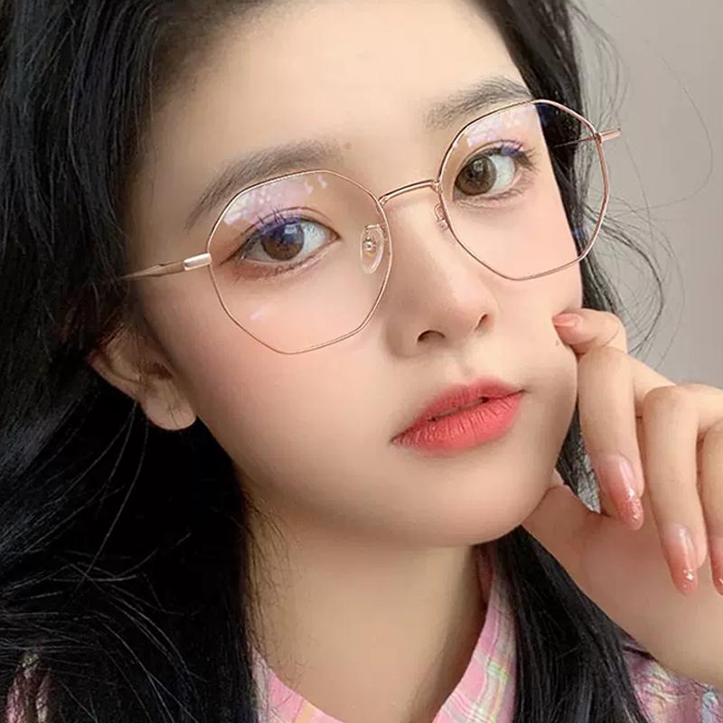 Vintage Unisex Polygon Anti- Blue Lightweight Eyeglasses Metal Frames Flat Ocular Stylish Comfy Transparent Spectacle For Female Male