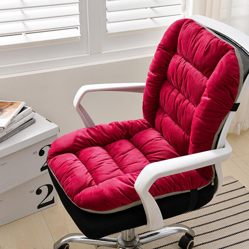 Winter Heated One-piece Chair Cushion Office Chair Backrest Integrated Cushion Warm Plush Solid Color Student Stool Seat Cushions