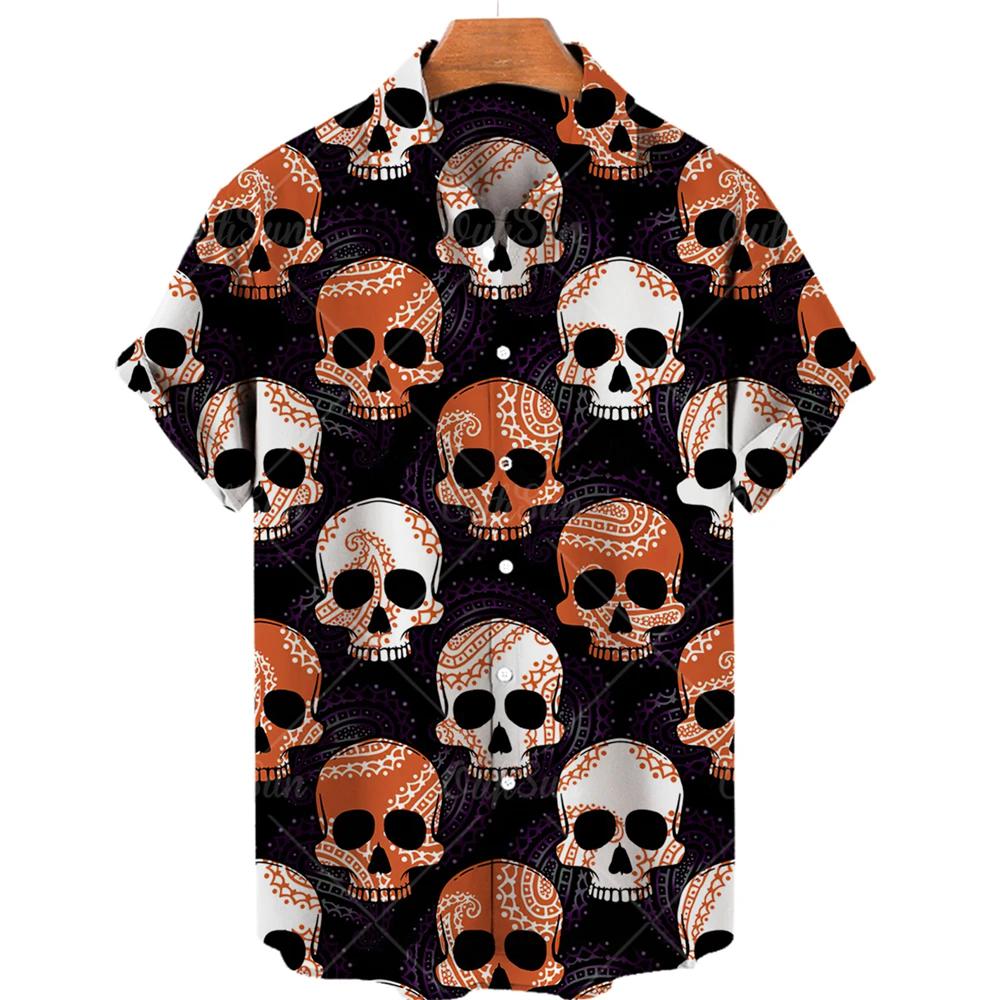 Hawaiian Beach Shirt Fashion Design Men's 3D Skull Print Shirt Retro Casual Street Clothing Men's Summer Unisex Short