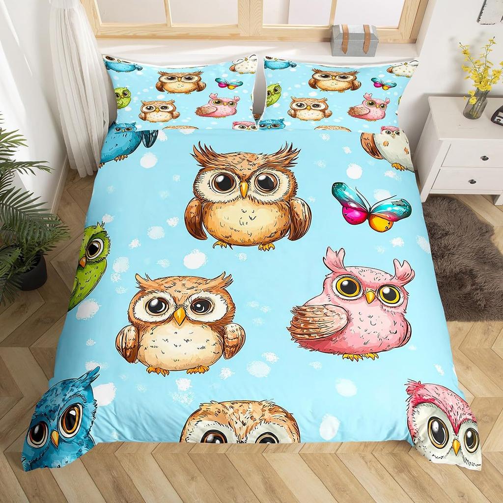 Home Textiles Owl Three-Piece Animal Digital Printing Quilt Pillowcase Bedding