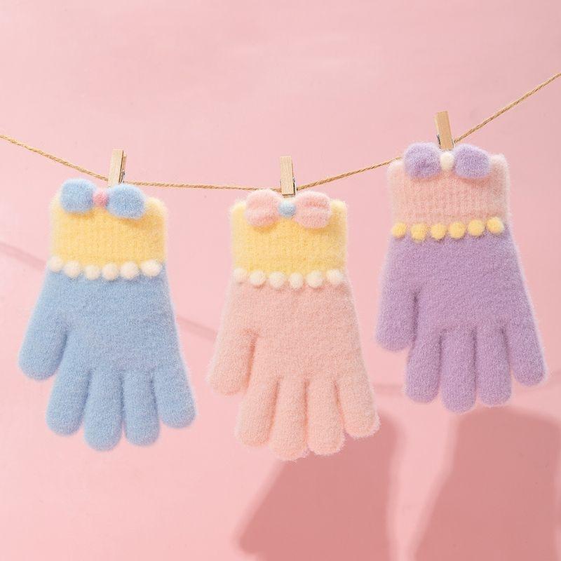 Rękawiczki Jesienno-Zimowe Odporne na Zimno Pogrubione Kokardka Pełne Palce Rękawiczki Dziecięce Rękawiczki Dzianinowe Wiatroodporne Termiczne Grube Rękawiczki Śnieżne
