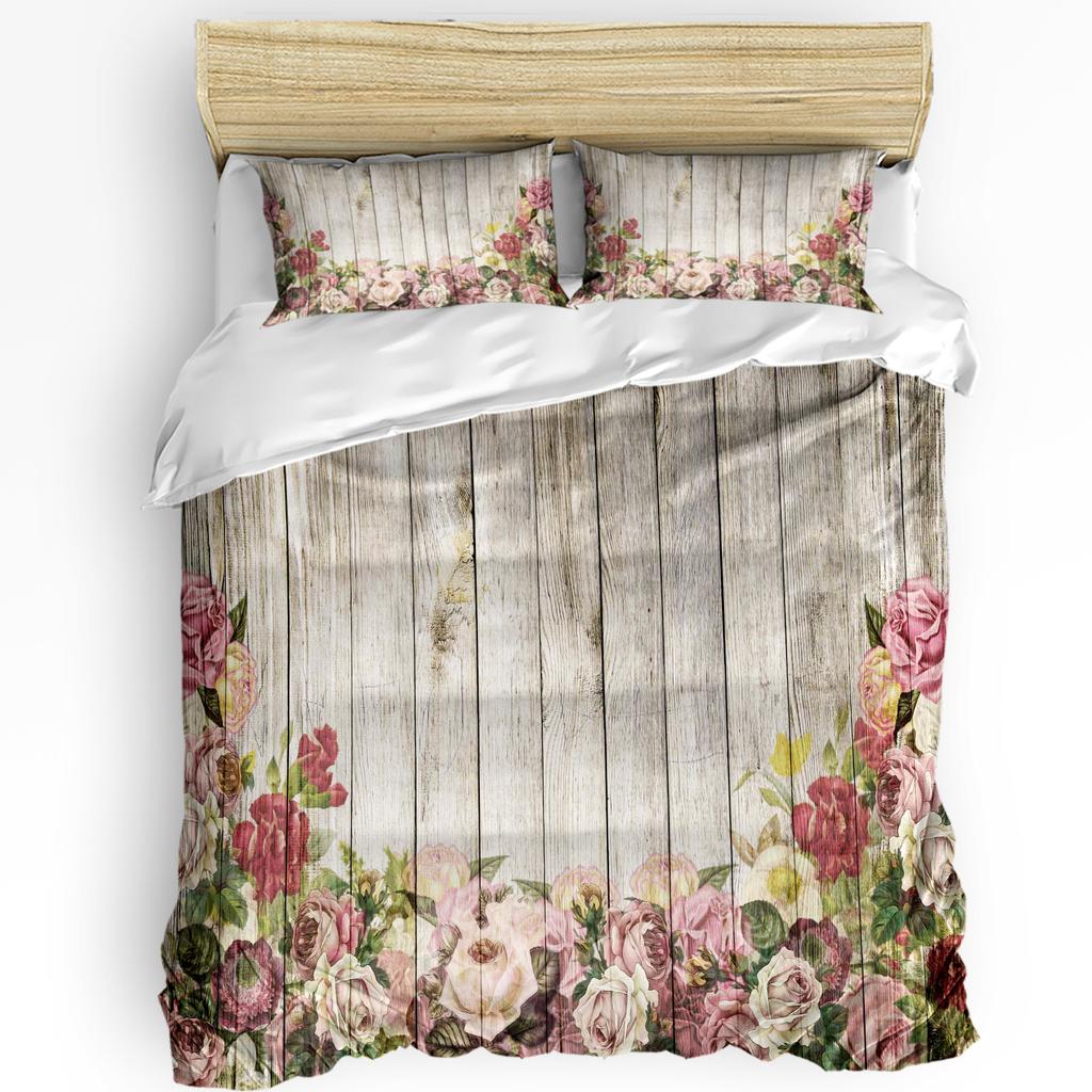 Wood Grain Flower Retro Duvet Cover With Pillow Case Custom Comforter 3pcs Bedding Set Quilt Cover Double Bed Home Textile