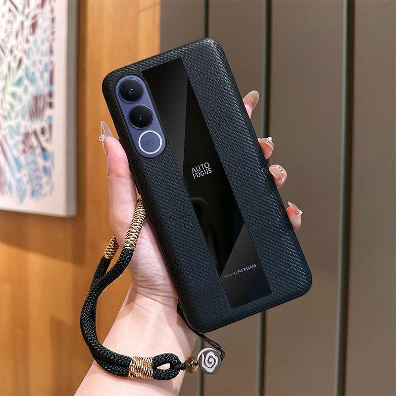 

VIVO V70 FE Lambskin Anti-Drop Retro Phone Case with Hand Lanyard - Frosted Business Style Cover VIVO V70 FE