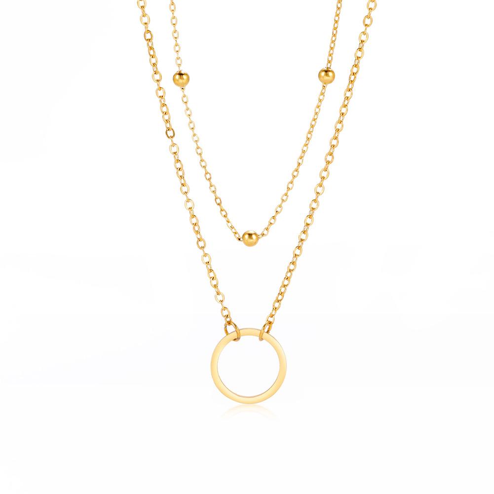 Double Bead Chain Hollowed Out Circular Pendant for Women's Necklace Gold Elegant Stainless Steel Pendant Jewelry Gift