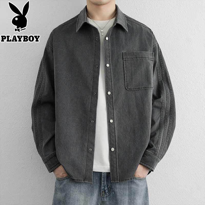 PLAYBOY Men s Washed Casual Long Sleeve Shirt 5XL