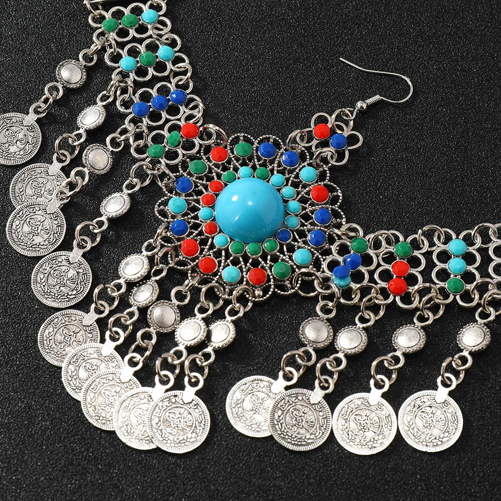 Bohemian Ethnic Style Retro Headdress, Ethnic Minority Personality Fringed Coins Colored Beads Hair Chain