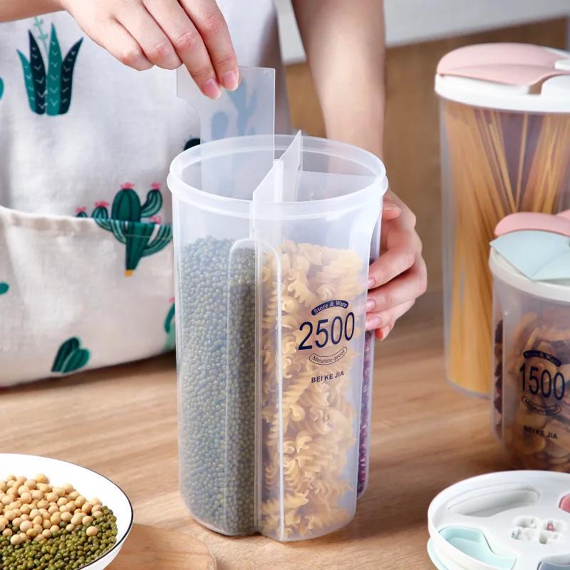 2/3/4 Grid Separate Transparent Grain Storage Bottle Household Kitchen Food Moisture-proof Sealed Cans Dry Cereal Container