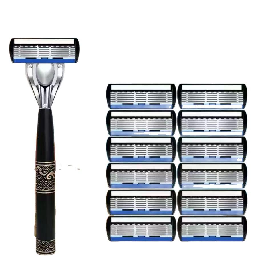 German Precision 6-Blade Men's Manual Razor - Anti-Scratch, Old-Fashioned Design