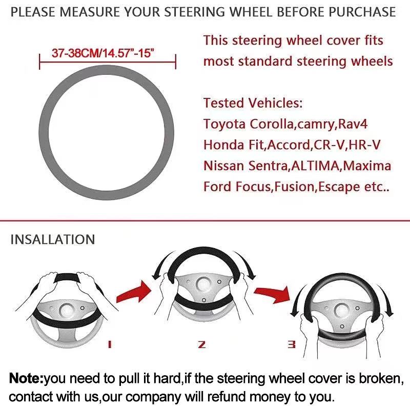 38CM Suitable for Skoda Octavia Rapid Kodiaq Kamiq KAROQ Carbon Fiber Suede Car Steering Wheel Cover Accessories