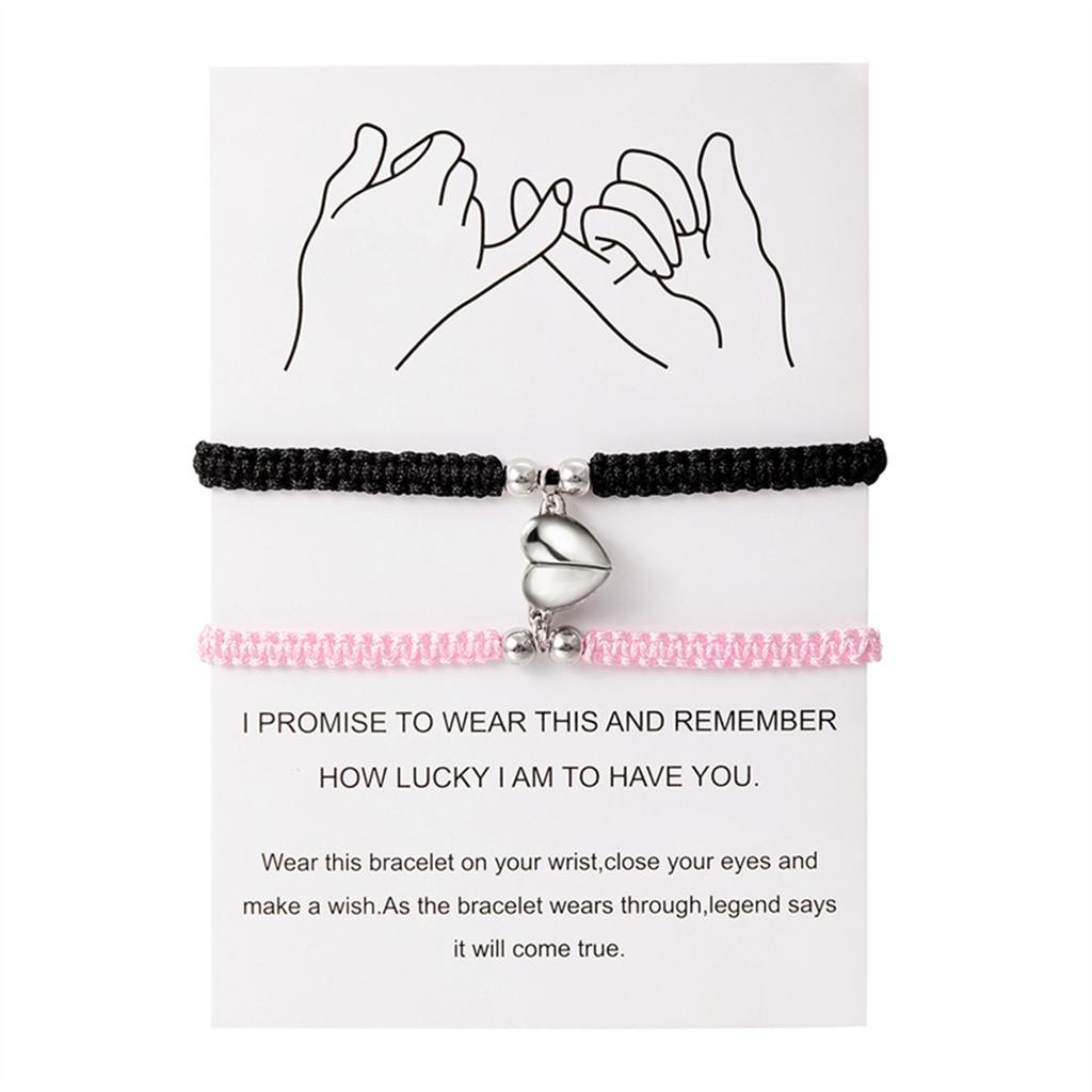 2Pcs/Set Magnetic Heart Attract Couples Love Bracelets For Women Men Handmade Braided Rope Adjustable Wristband Bracelet Jewelry