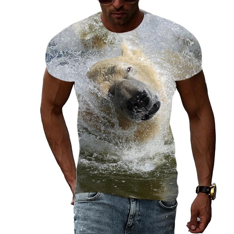 Letní móda Polar Bear Image Pánské ležérní tričko s 3D tiskem Hip-hop personalizované kulatý výstřih Top s krátkým rukávem