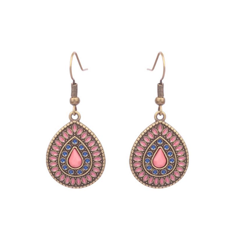 Vintage Ethnic Enamel Drop Oil Round Water Drop Earrings for Women Boho Multilcolor Beads Dangle Earring Female Pendiente Mujer
