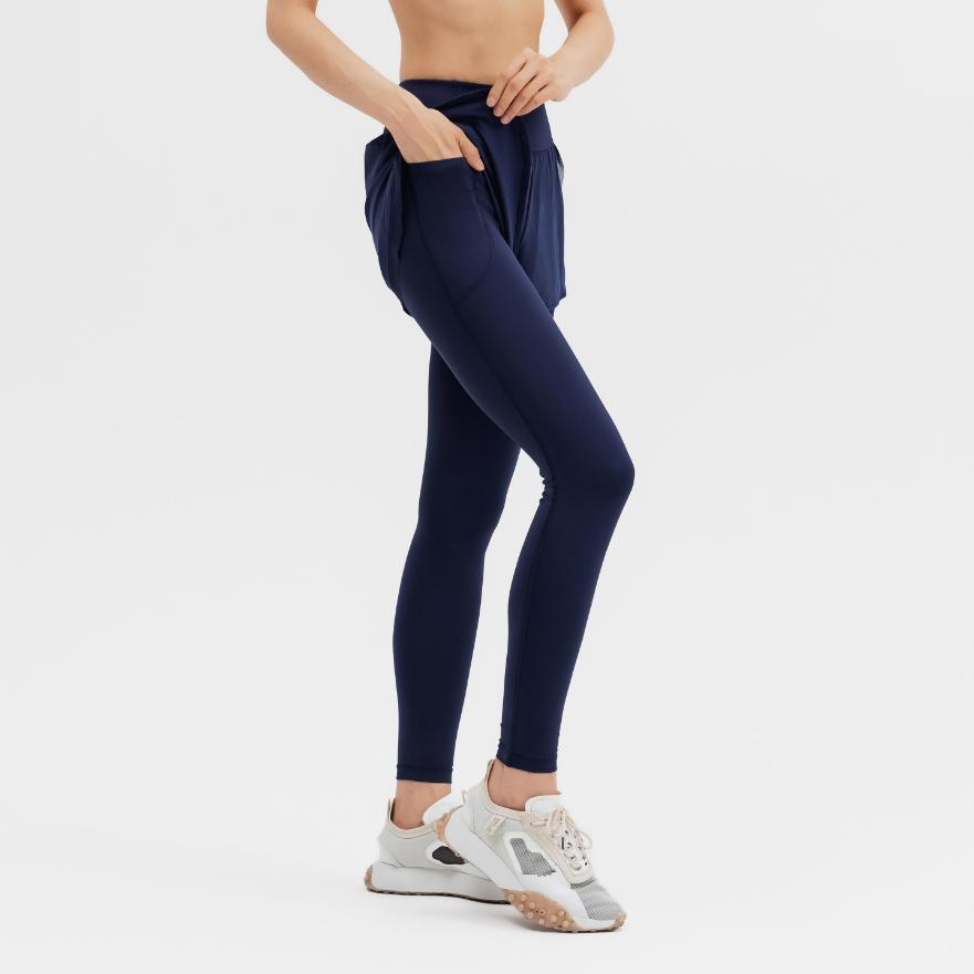 DECATHLON DOMYOS Comfortable Breathable Elasticated Fake Two Sports Pants Women's Navy Blue