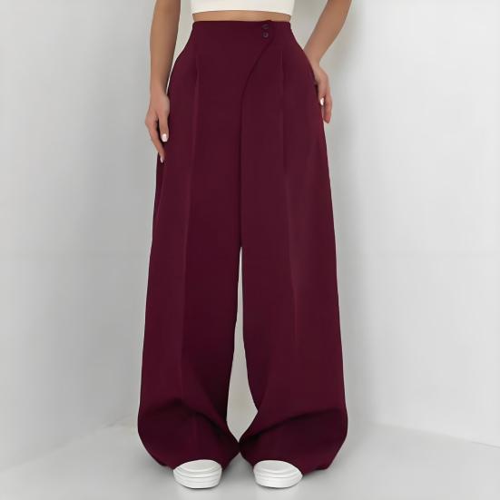 Women Suit Pants High Waist Straight-Leg Wide-Leg OL Commuter Style Casual Trousers