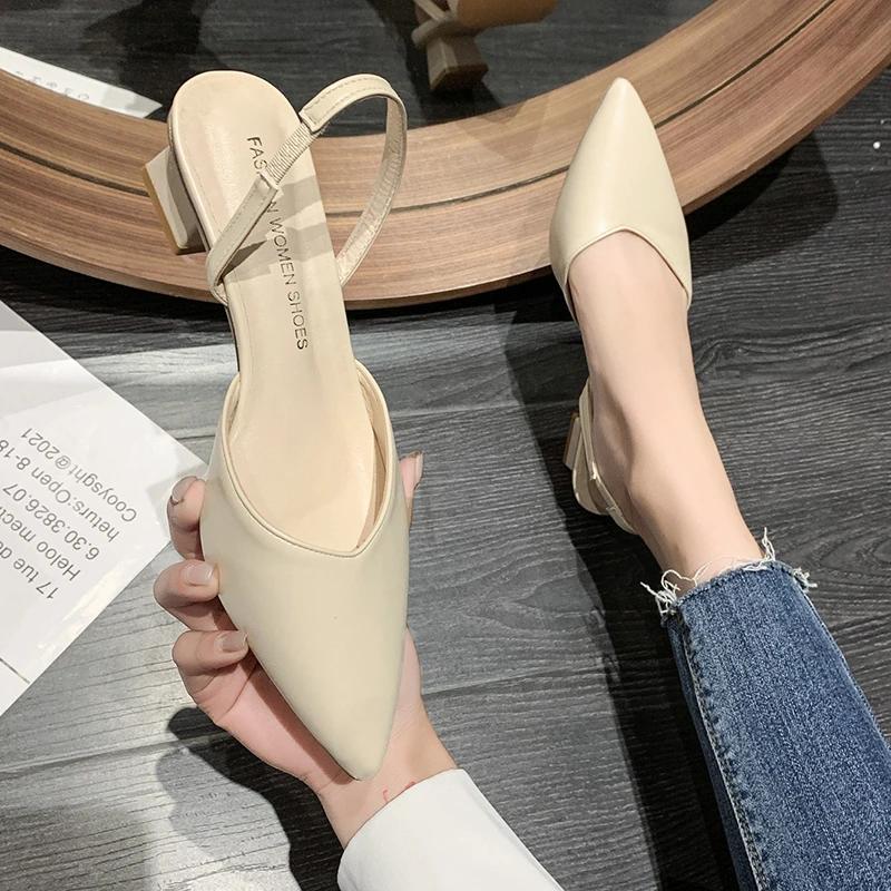 Women's Heeled Sandals Summer Fashion Sexy Pointed Toe Square Heel Candy Color Ladies Mules Shoes Party Wedding Women Pumps New