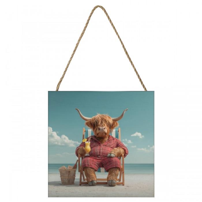 Pyramid International Highland Summer Retreat Highland Cow Plaque