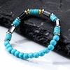 Vintage Imitation Natural Blue Stone Bead Bracelet for Men,Trendy Summer Bohemian Beaded Bracelet Gift