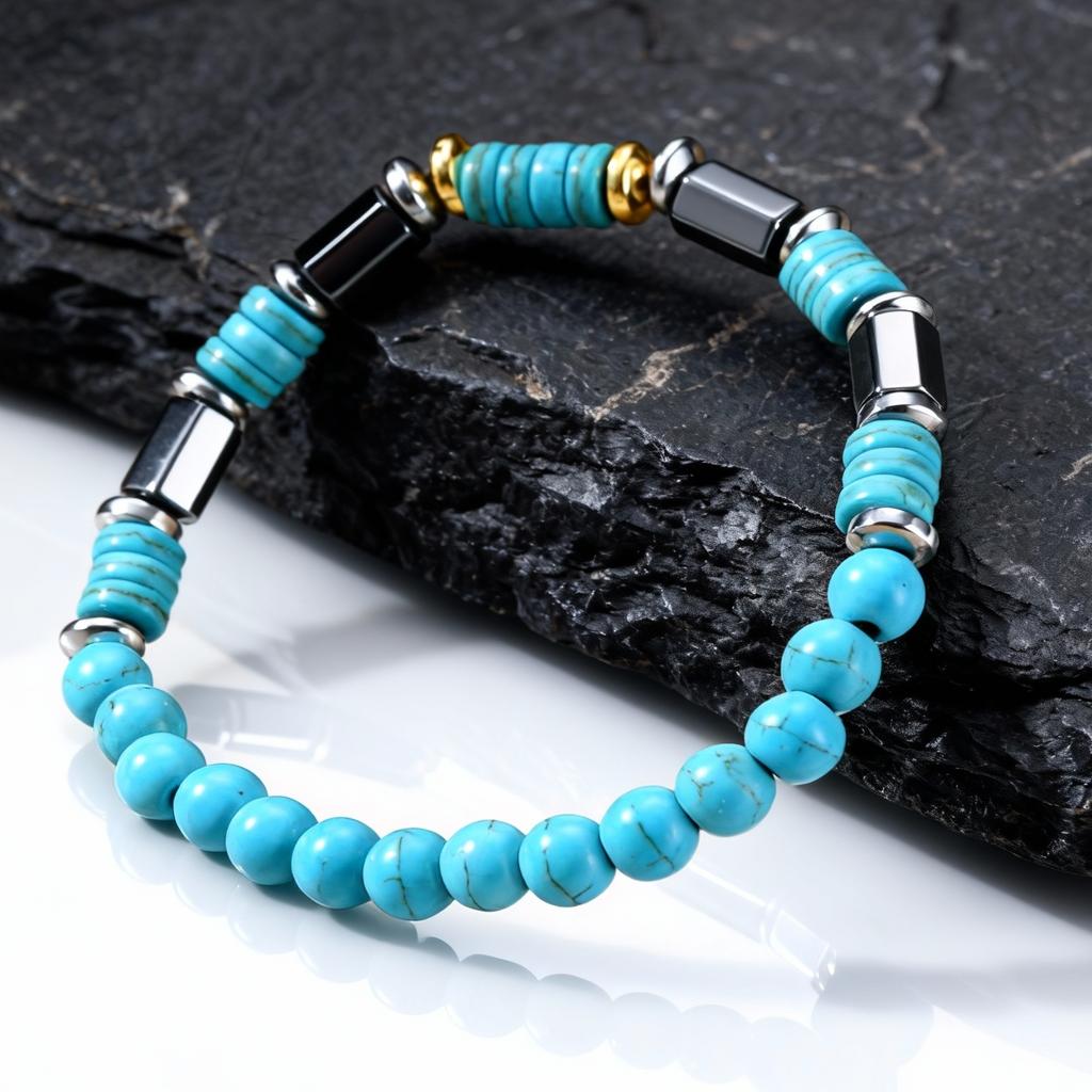 Vintage Imitation Natural Blue Stone Bead Bracelet for Men,Trendy Summer Bohemian Beaded Bracelet Gift