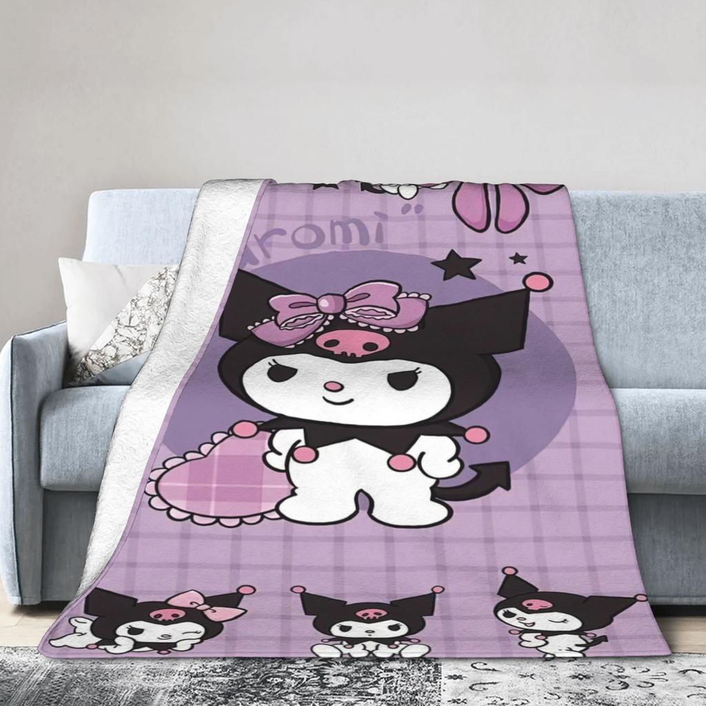 Purple Kuromi Blankets Kawaii Cartoon Wool Awesome Breathable Throw Blankets for Bedspread Autumn/Winter