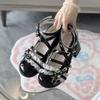 Fashion Lolita Red High Heels Cutelo Shoes Autumn Winter Lace Edging Thick Single Shoes Patent Leather Mary Jane Women's Shoes