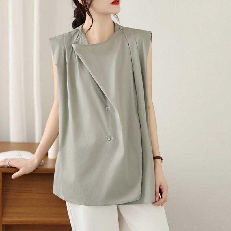 sleeveless oversized shirts & blouses for blouse Casual loose summer tops women button up shirt