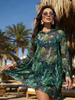 Women's Hooded Mesh Beach Cover-Up with Leaf Print