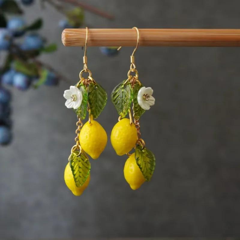 1 Pcs Cute and Exquisite Resin Lemon Flower Pendant Necklace Earrings, Simple and Versatile, Fruit Collarbone Chain, Neck Chain