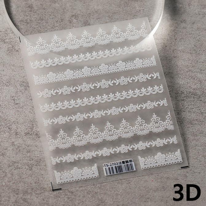Black White Flowers Design Vintage Lace 5D Soft Embossed Reliefs Self Adhesive Nail Art Stickers Retro French 3D Manicure Decals