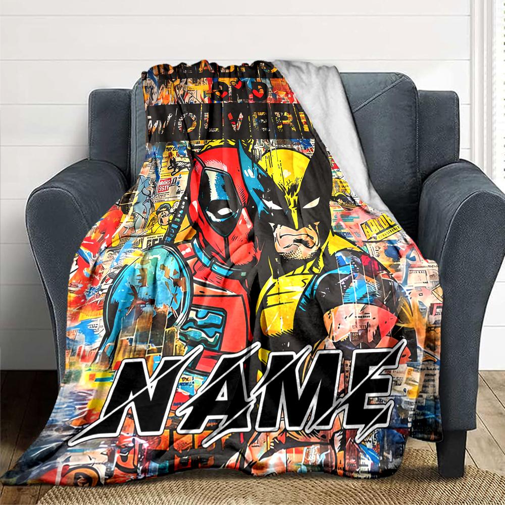 Custom Name Deadpool Wolverine blanket for Couch & Bed, Plush Cozy Fuzzy Blanket Super Soft & Warm Blankets for Fall and Winter. 090823