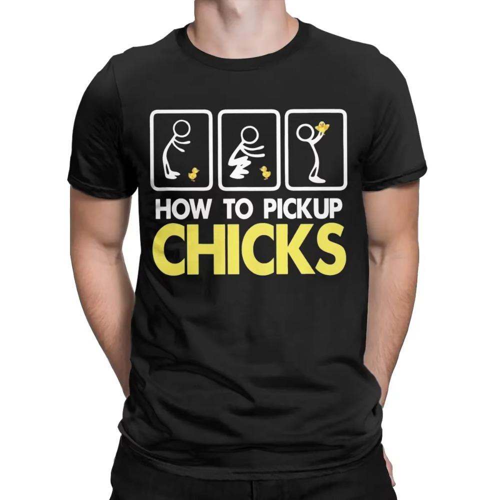 How To Pick Up Chicks T-Shirts Men Funny 100% Cotton Tees Crew Neck Short Sleeve T Shirts Printed Clothes