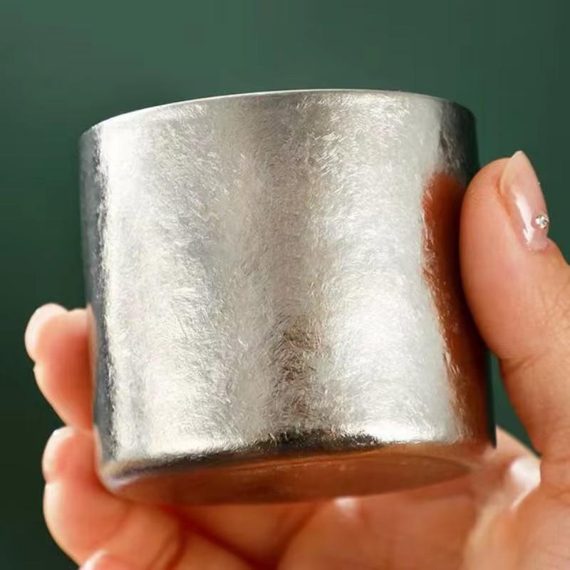 Mini 100ml Titanium Insulated Coffee Mug in Silver Gray, Portable Tea Cup for Travel and Office Use