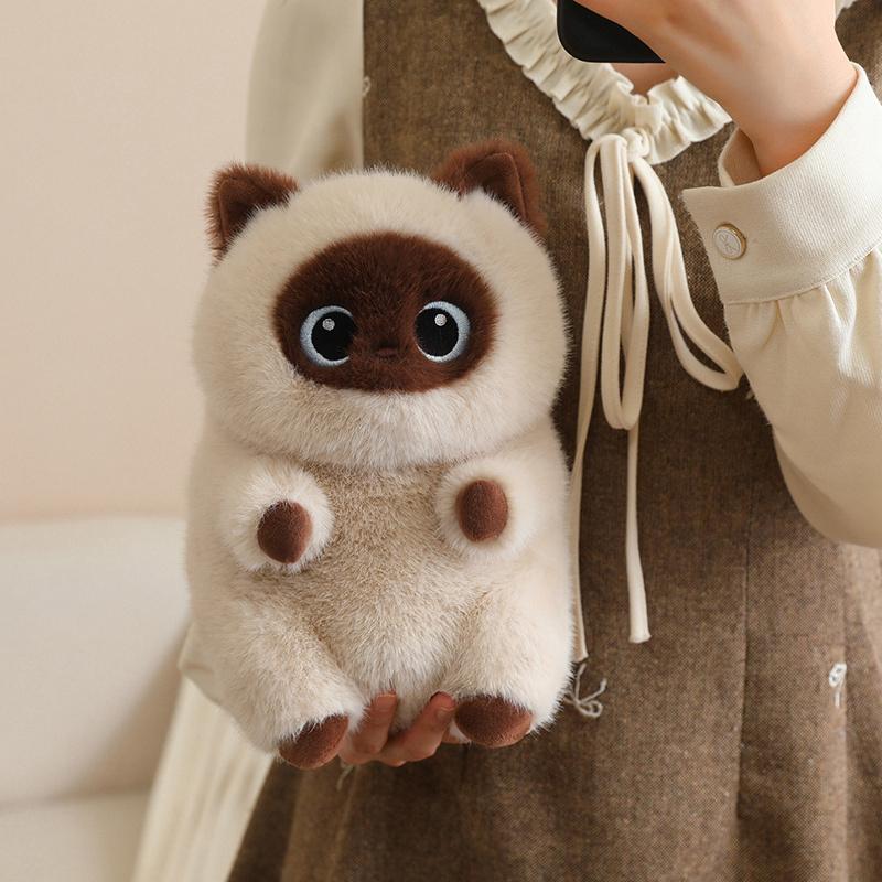 23Cm Squatting Cat Plush Toy Stuffed Siamese Cat 3-Color Black Brown Kitten Cartoon Animal Plushie Companion Gift