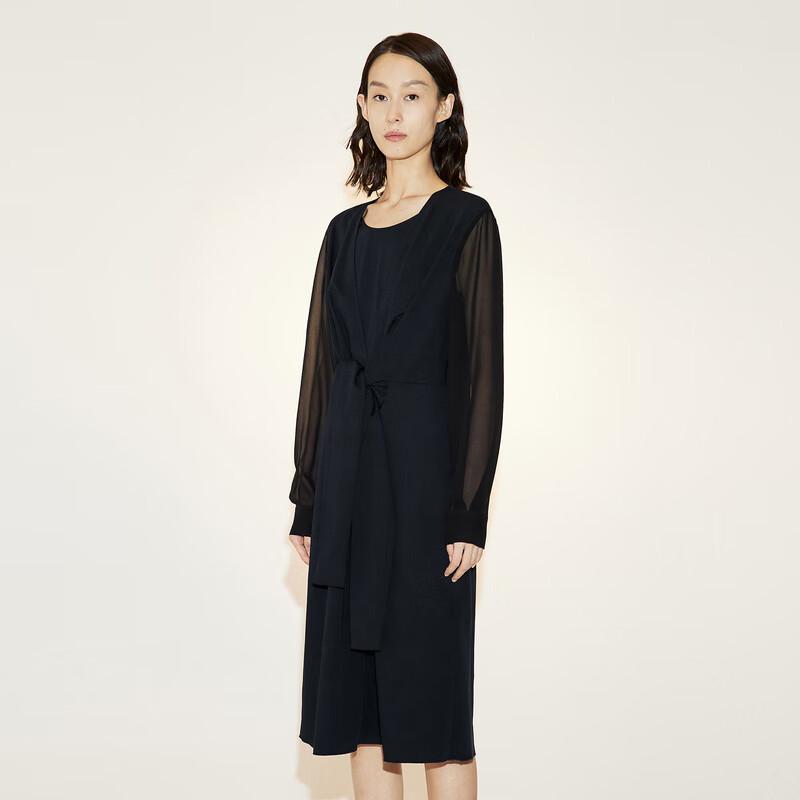 

LESS 2023 Spring Round Neck Long Sleeve Belted Dress M