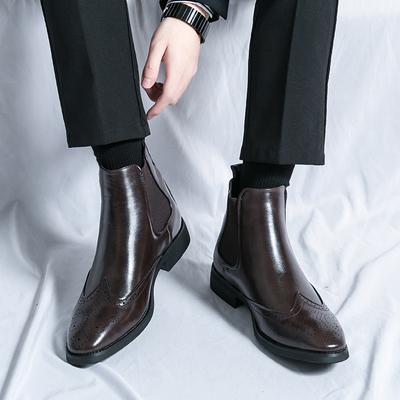Luxury Brand Party Prom Dress Ankle Botas Men Pointed Chelsea Boots Business Leather Shoes Black Brown Cowboy Autumn Winter Boot